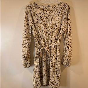 Dalmatian print light tie waist long sleeve dress